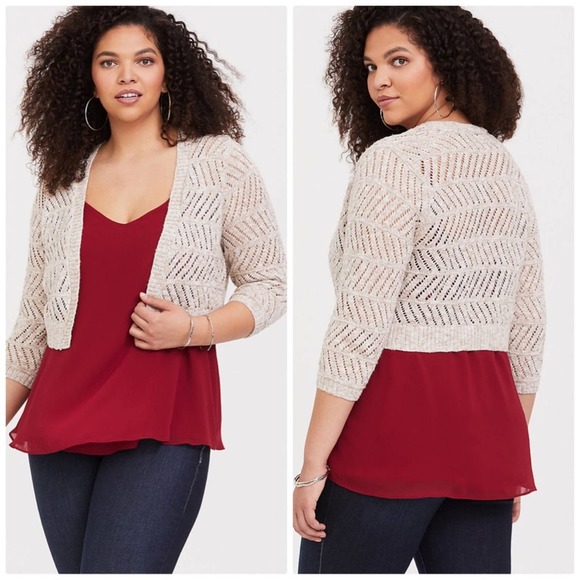 Torrid Beige Marled Pointelle Shrug 